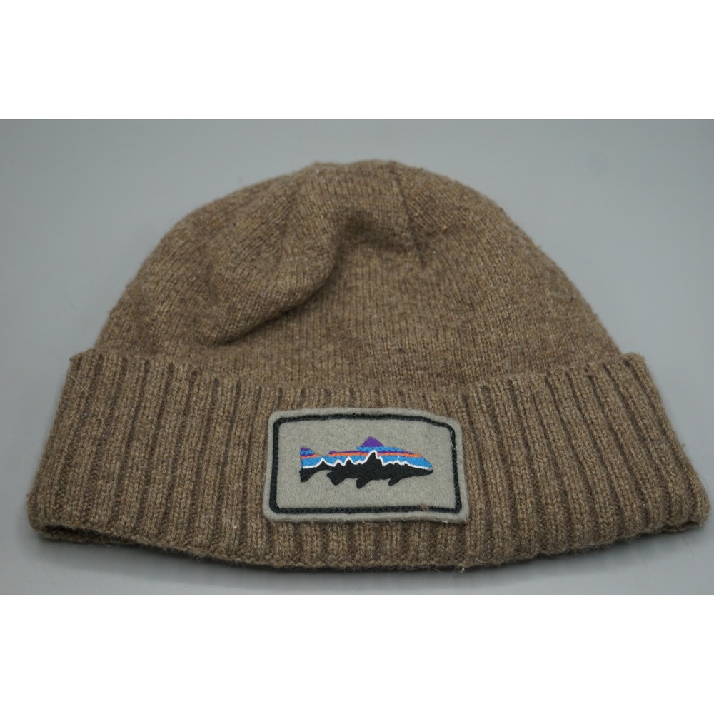 Patagonia Brodeo Beanie Brown Recycled Wool Blend Trout Patch Hat